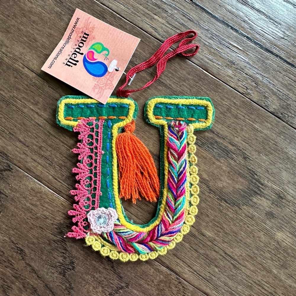 🌸Only 2 left!!! Decorative Letter “U” Ornament – Colorful Boho Textile Art